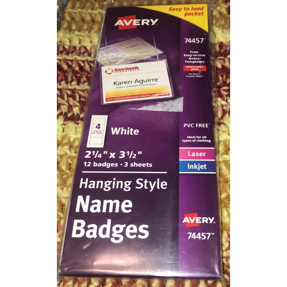 Avery Poly Hanging White Name Badge 2-1/4 " X  3-1/2" Top-Loading 12 Pack 74457